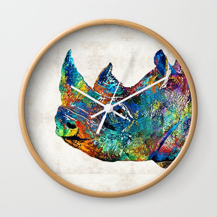 Rhino Rhinoceros Art - Looking Up - By Sharon Cummings Wall Clock