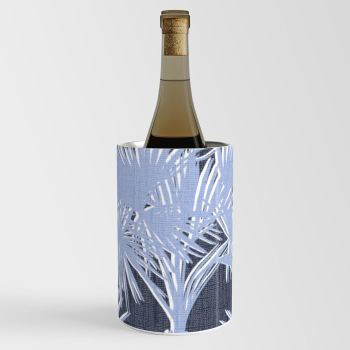 Retro Tropical Palm Trees Denim Blue and Navy Wine Chiller