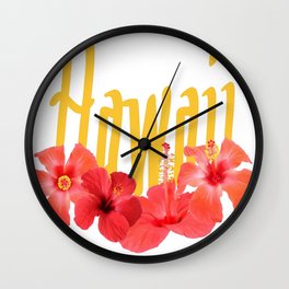 Hawaii Text With Aloha Hibiscus Garland Wall Clock