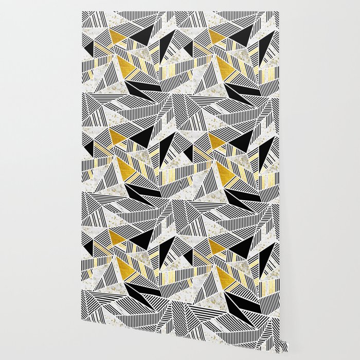 Polygon Triangles Black Gold And Golden Sparkles On
