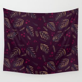 Christmas tree branches and berries - burgundy Wall Tapestry