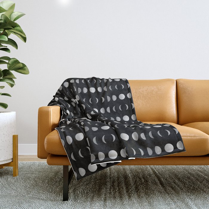 Celestial Moon phases in silver	 Throw Blanket