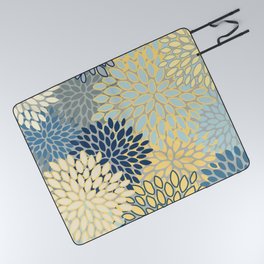Floral Print, Yellow, Gray, Blue, Teal Picnic Blanket