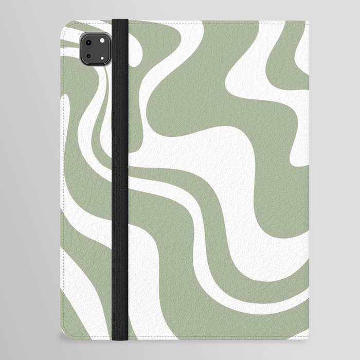 Liquid Swirl Abstract Pattern in Sage Green and White iPad Folio Case