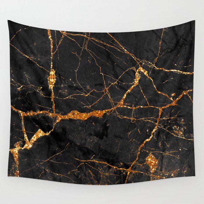 Black Malachite Marble With Gold Veins Wall Tapestry