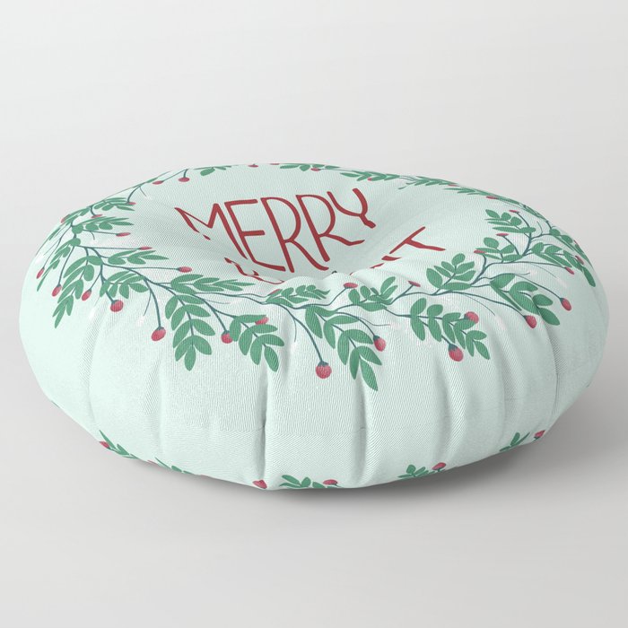 Merry and Bright Wreath Floor Pillow