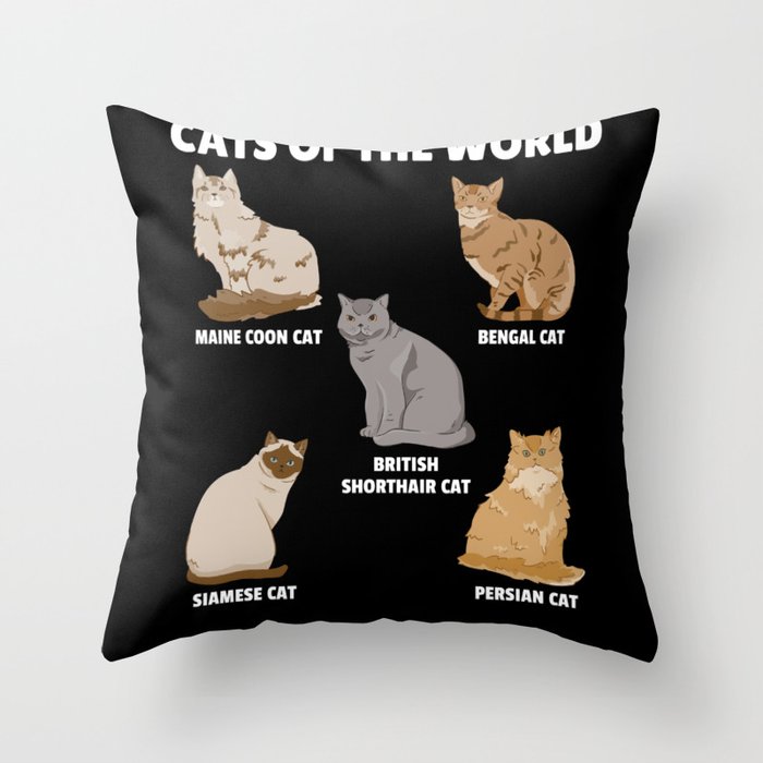Cats Of The World Different Breeds Of Cats Throw Pillow