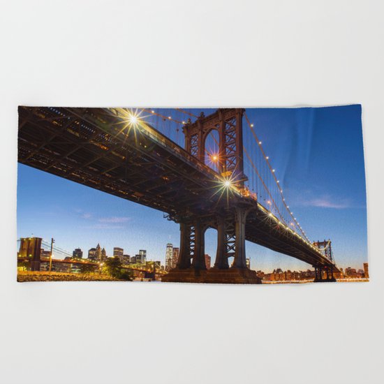Manhattan Bridge Light night Beach Towel