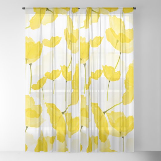 Light Yellow Poppies Spring Summer Mood Sheer Curtain By