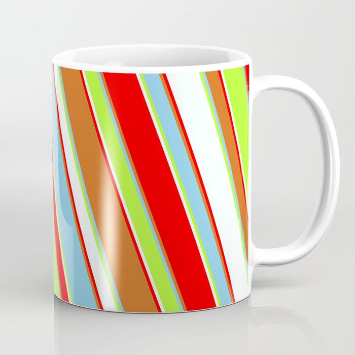 Colorful Chocolate, Sky Blue, Light Green, Mint Cream, and Red Colored Lined/Striped Pattern Coffee Mug