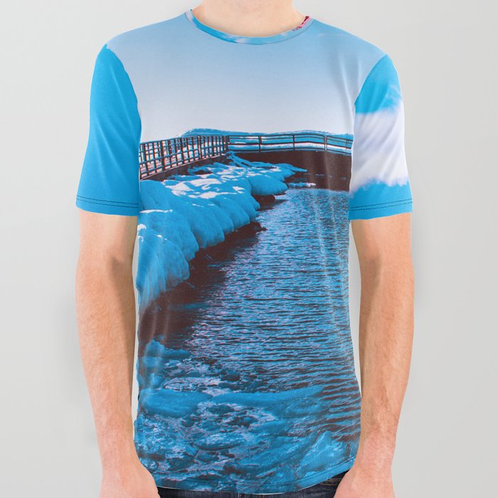 Winter day at the Charlevoix Michigan Lighthouse All Over Graphic Tee