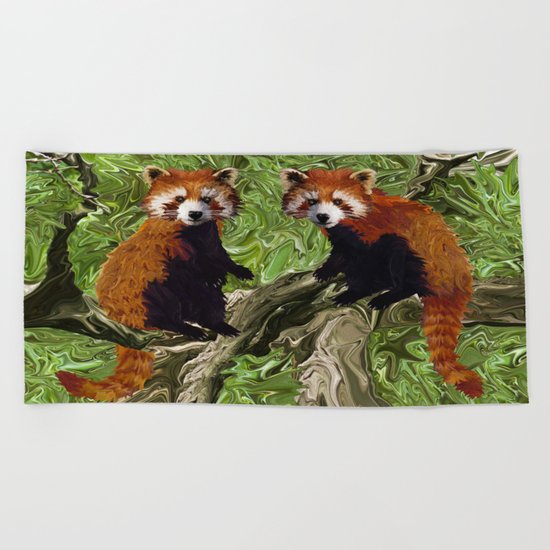 Frolicking Red Pandas Beach Towel