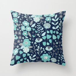 Ditsy Florals, Navy and Teal Throw Pillow