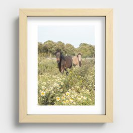 Horses in a Field of Wildflowers | Portugal Travel Art Print | Animal Photography in Europe Recessed Framed Print