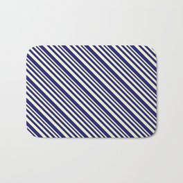 [ Thumbnail: Light Yellow & Midnight Blue Colored Lined/Striped Pattern Bath Mat ]
