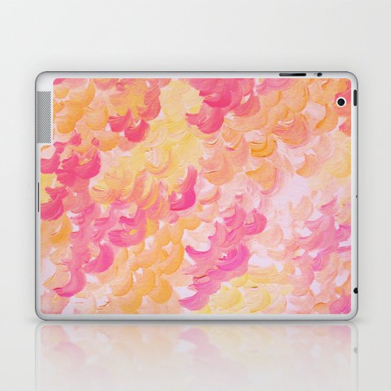 PINK PLUMES - Soft Pastel Wispy Pretty Peach Melon Clouds Strawberry Pink Abstract Acrylic Painting Laptop & iPad Skin