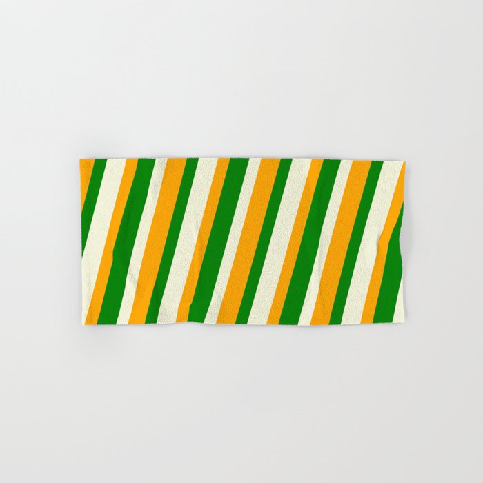 Beige, Orange & Green Colored Lined/Striped Pattern Hand & Bath Towel