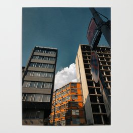 Metropolitan Mirage: Azure Dreams Above Urban Hustle Poster