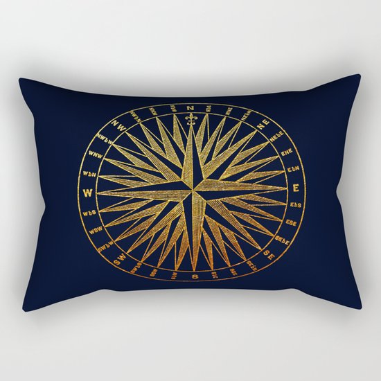 The golden compass- maritime print with gold ornament Rectangular Pillow