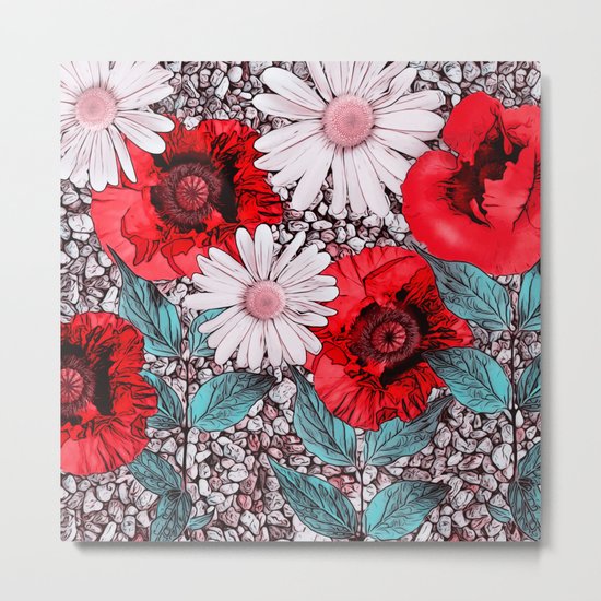 Red Poppies and margarites Metal Print