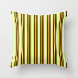 [ Thumbnail: Light Green, Dark Red, Green, and Beige Colored Lines Pattern Throw Pillow ]