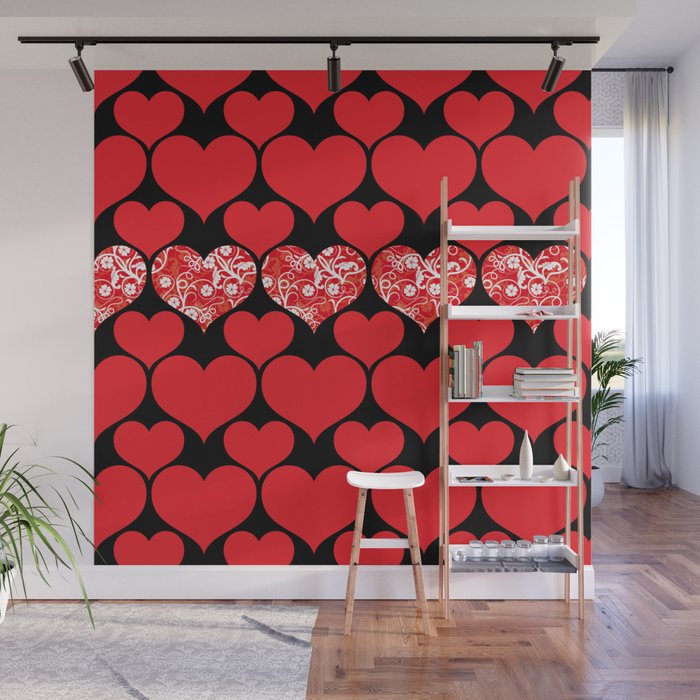 Floral Hart On Black Collection Wall Mural
