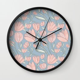 Soft Pink Florals w/ Blue Wall Clock