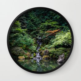 Portland Japanese Garden - Portland, Oregon Wall Clock | Landscape, Garden, Botanicalgarden, Oregon, Waterfall, Relection, Digital, Water, Color, Portland 