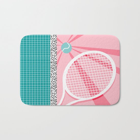 Boo Ya - tennis full court racquet palm springs resort sports vacation athlete pop art 1980s neon Bath Mat