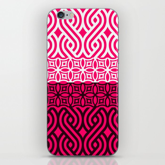 Hot Pink Plait Pattern on Black and White iPhone Skin