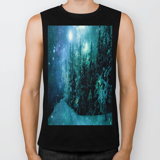 Galaxy Winter Forest Blue Teal Biker Tank