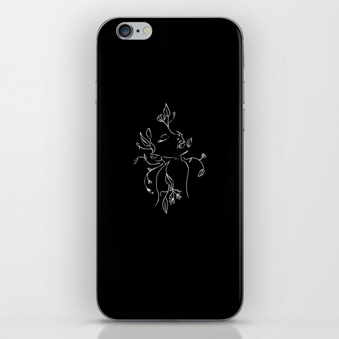Lineart Lady With Plants iPhone Skin