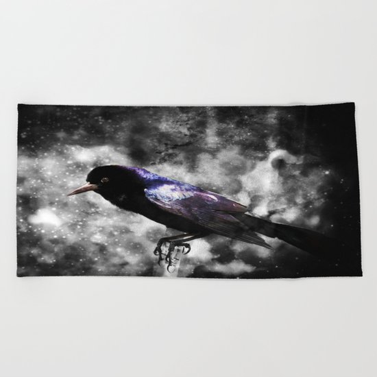 The Lonesome Purple Feathered Bird in the Mist Beach Towel