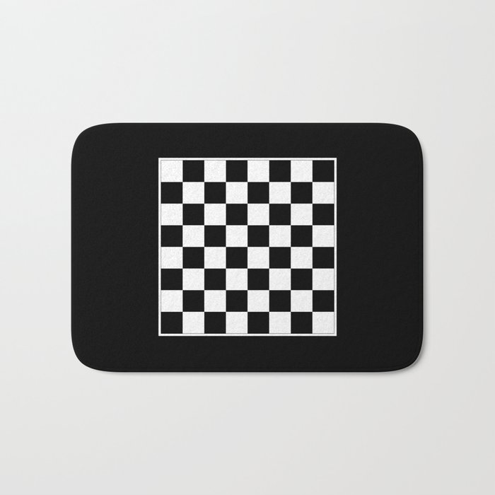 Vintage Chessboard & Checkers - Black & White Bath Mat
