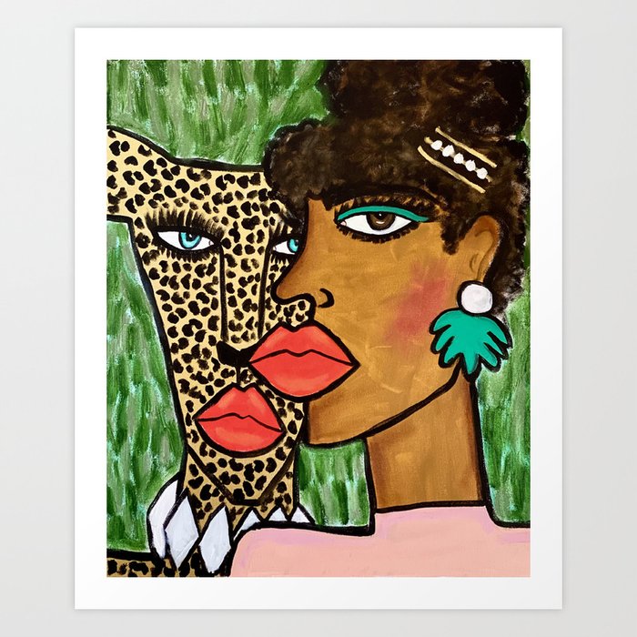 Lady And The Cheetah Art Print