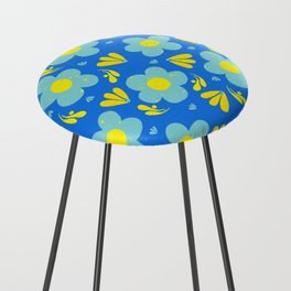 Happy Days in Teal and Yellow on Ocean Blue Counter Stool