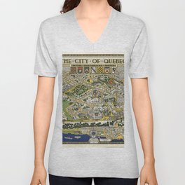 City of Quebec with Historical Notes - Vintage Illustrated Map V Neck T Shirt