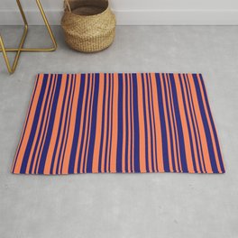 [ Thumbnail: Coral and Midnight Blue Colored Lines/Stripes Pattern Rug ]