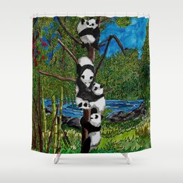 Six Baby Pandas in a Tree Shower Curtain