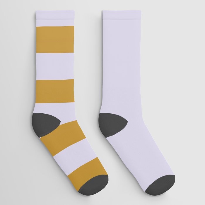 Pastel Lilac Purple and Gold Stripes Split in Vertical Halves Socks