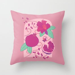 Pomegranate pink and green Throw Pillow