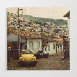 Brazil Photography - Old Street With An Old Yellow Car Wood Wall Art