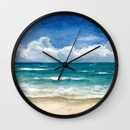 Sea and Beach Landscape Watercolour Circle Painting Wall Clock