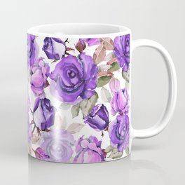 Violet lilac pink watercolor botanical roses floral Coffee Mug