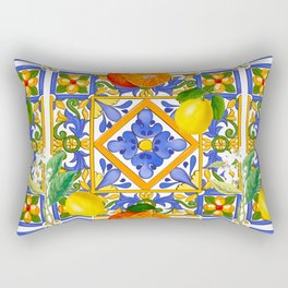 Summer ,Sicilian tiles ,citrus,oranges,majolica,lemons ,Mediterranean  Rectangular Pillow