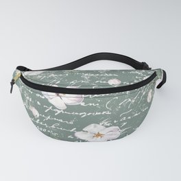 Watercolor Apple Blossom on Pale Khaki Green Fanny Pack