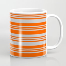 [ Thumbnail: Red and Grey Colored Lined Pattern Coffee Mug ]