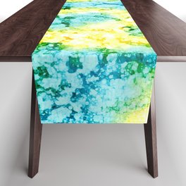 Blue and Yellow Abstract 5622 Modern Alcohol Ink Painting by Herzart Table Runner