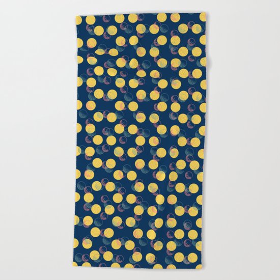 Yellow Polka Dots And Scribbles Beach Towel