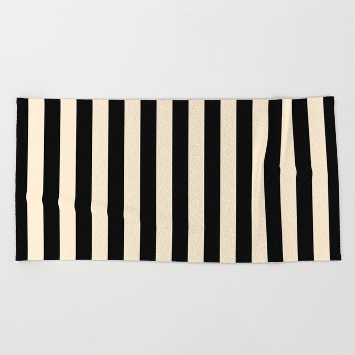Elegant Stripes - Black & Beige Beach Towel